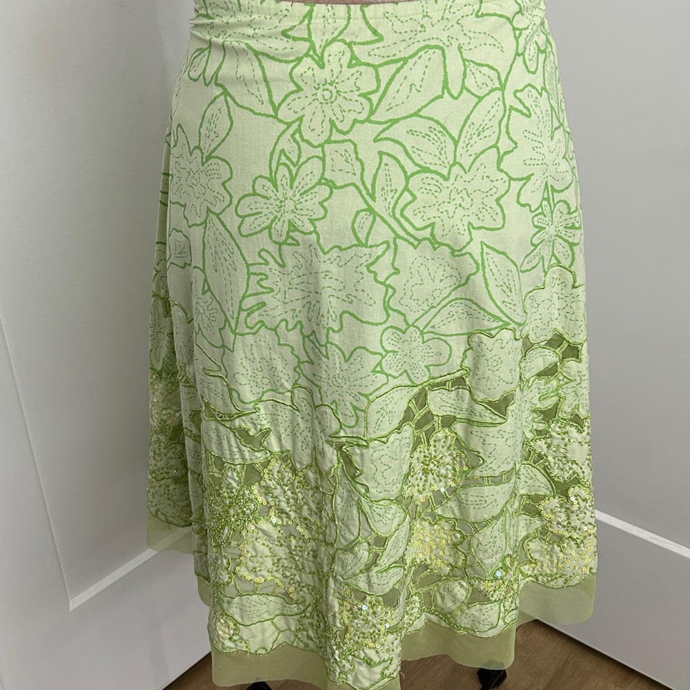 Vintage 90’s Basil & Maude Heavily Beaded & Sequined Green A-Line Skirt | SZ 6 - Picture 4 of 11
